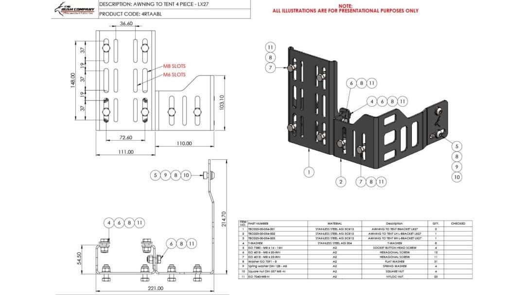 Awning To Tent Bracket 4 Piece - LX27
