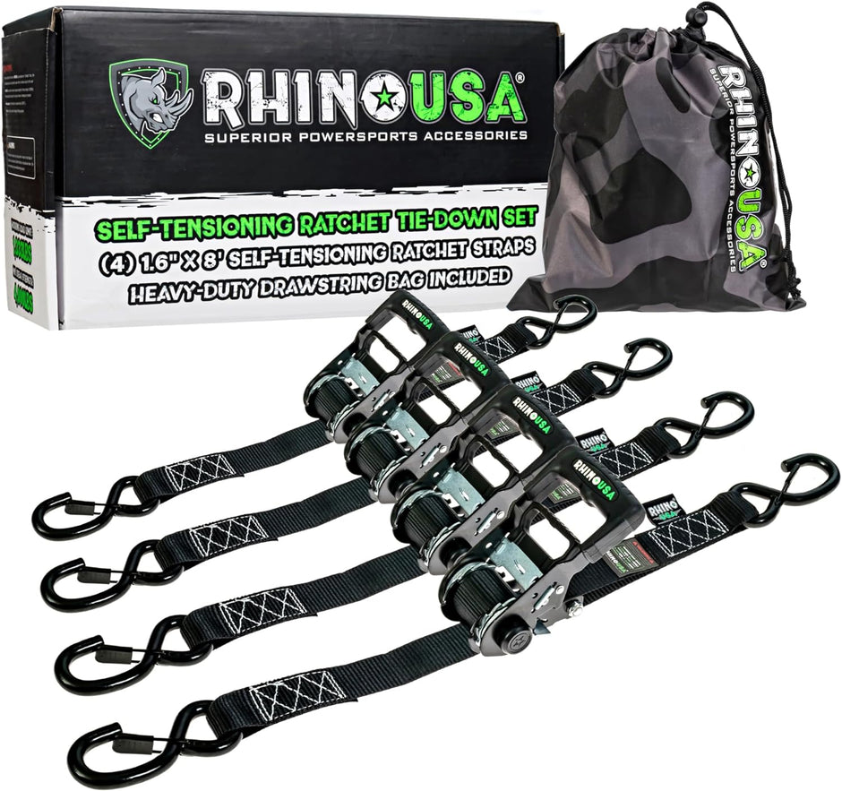 SELF-TENSIONING RATCHET STRAPS (4PK 1.6INX15FT) (BLACK)