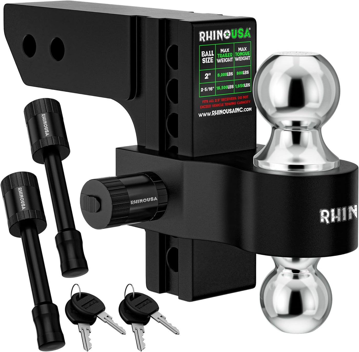 RHINO USA 6IN HEAVY DUTY DROP HITCH - 2.5IN (BLACK)