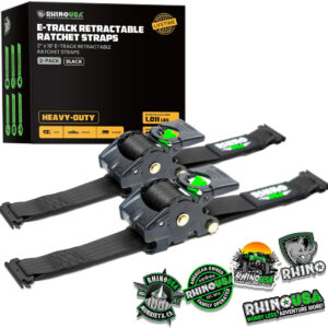 RHINO USA RETRACTABLE E-TRACK RATCHET STRAPS (2 PACK, 2INX10FT) (BLACK)