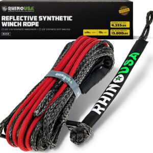 RHINO USA REFLECTIVE SYNTHETIC WINCH ROPE 3/8" X 94' - BLACK
