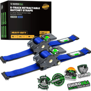 RHINO USA RETRACTABLE E-TRACK RATCHET STRAPS (2 PACK, 2INX10FT) (BLUE)
