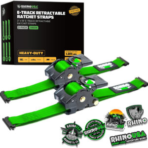 RHINO USA RETRACTABLE E-TRACK RATCHET STRAPS (2 PACK, 2INX10FT) (GREEN)