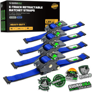 RHINO USA RETRACTABLE E-TRACK RATCHET STRAPS (4 PACK, 2INX10FT) (BLUE)