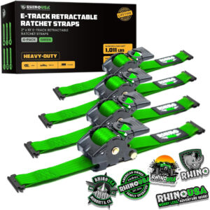 RHINO USA RETRACTABLE E-TRACK RATCHET STRAPS (4 PACK, 2INX10FT) (GREEN)