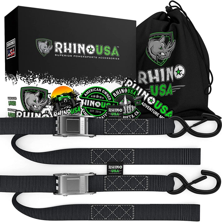 RHINO USA 1.5" x 8' CAMBUCKLE MOTORCYCLE TIEDOWN STRAPS 2-PACK (ORANGE)