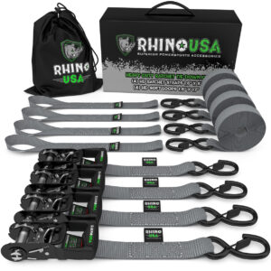 1.6" X 8' RHINO USA HEAVY DUTY RATCHET TIE-DOWN 4-PACK (GRAY)