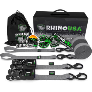 1.6" X 8' RHINO USA HEAVY DUTY RATCHET TIE-DOWNS 2-PACK (GRAY)