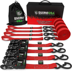 1.6" X 15' RHINO USA HEAVY DUTY RATCHET TIE-DOWN 4-PACK RED