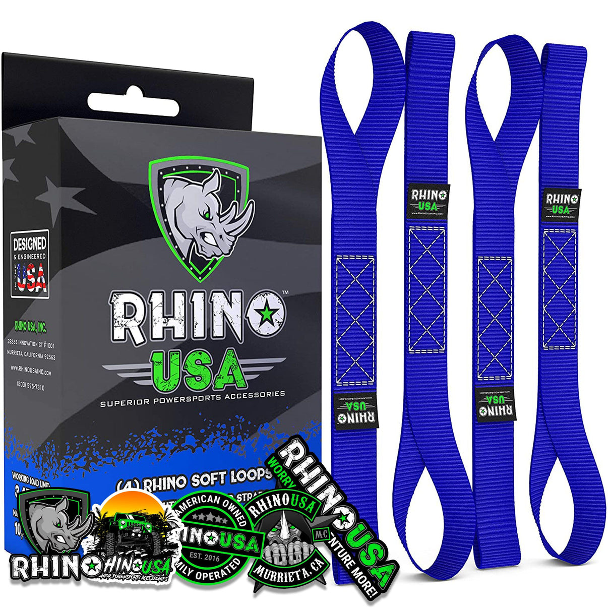 RHINO USA SOFT LOOPS MOTORCYCLE TIE-DOWN SET 4-PACK BLUE