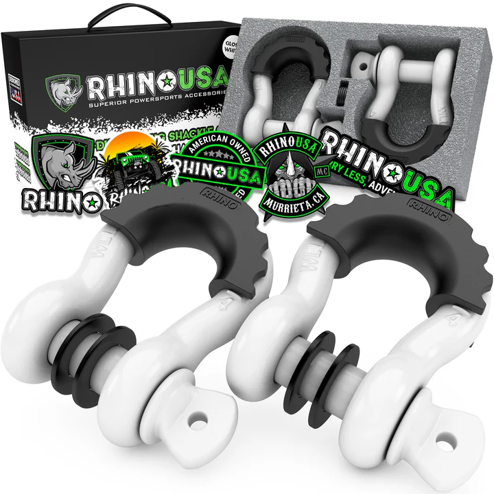 3/4" D-RING SHACKLE w/ 2 Isolators 4 Rubber Washers (2-PACK) GLOSSY WHITE