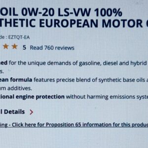 Amsoil Motor Oil 0W-20 100% Synthetic Quart