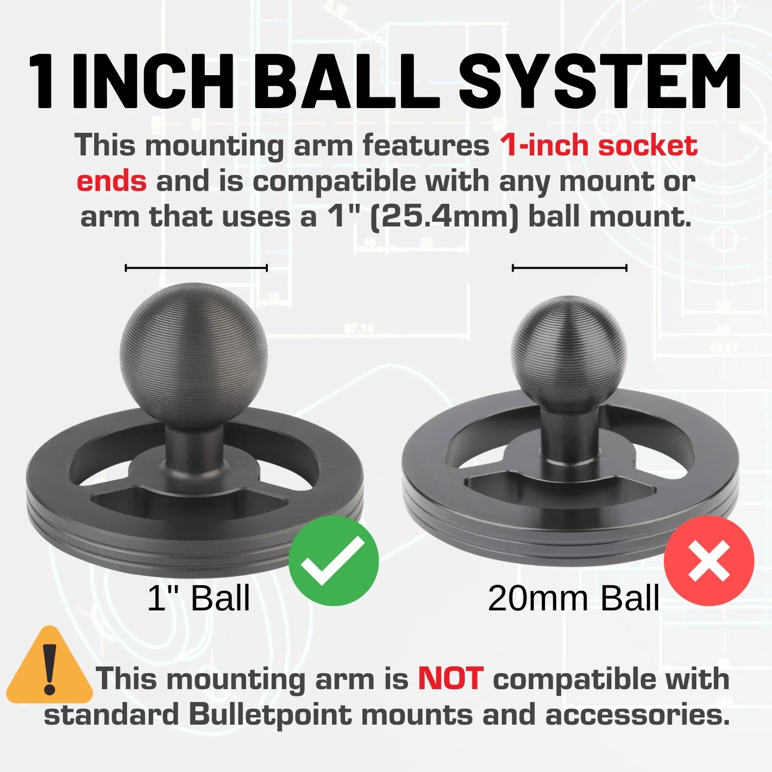 4 inch Aluminum Mounting Arm Dual 1 inch Socket Connector Ends Compatible with 1" Ball Mounts - Image 3